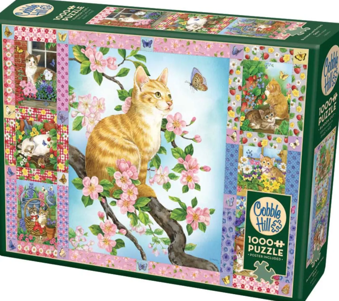 Cobble Hill Quilt met bloesems en kittens - puzzel van 1000 stukjes