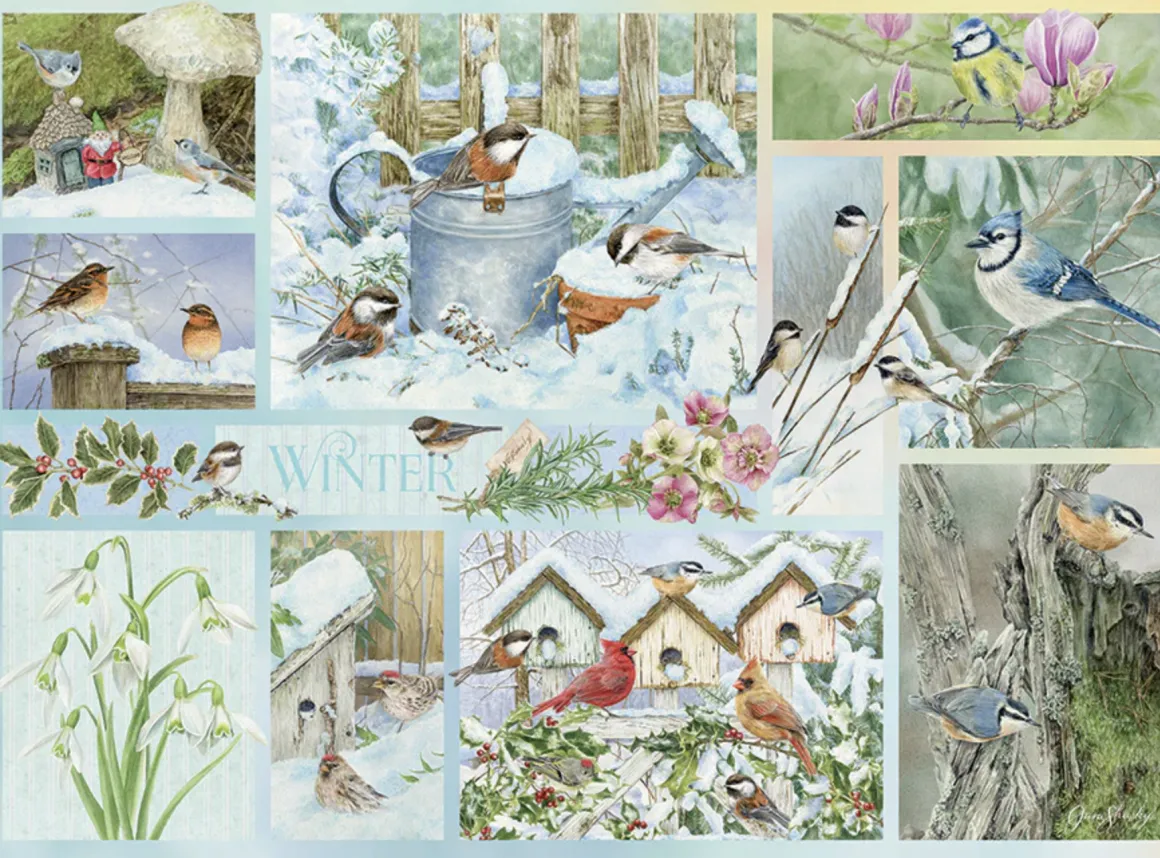 Cobble Hill Tuinvogels in de Winter - puzzel van 500 XL stukjes