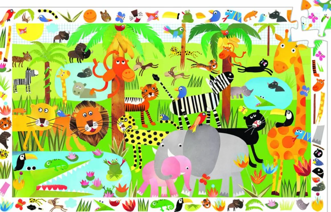 Djeco Drukte in de jungle - puzzel van 35 stukjes