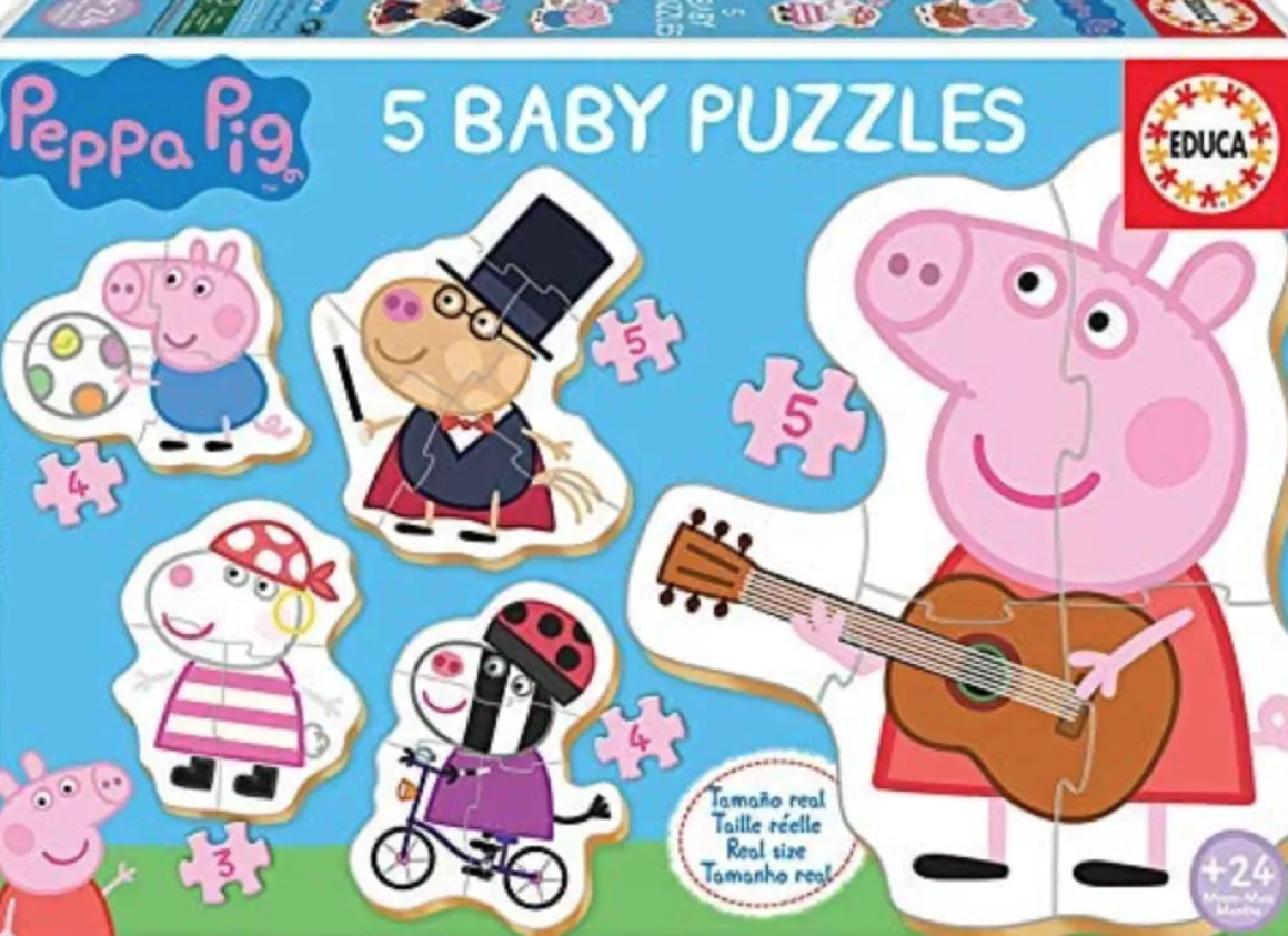 Educa 5 puzzeltjes van Peppa Pig - van 3 tot 5 stukjes
