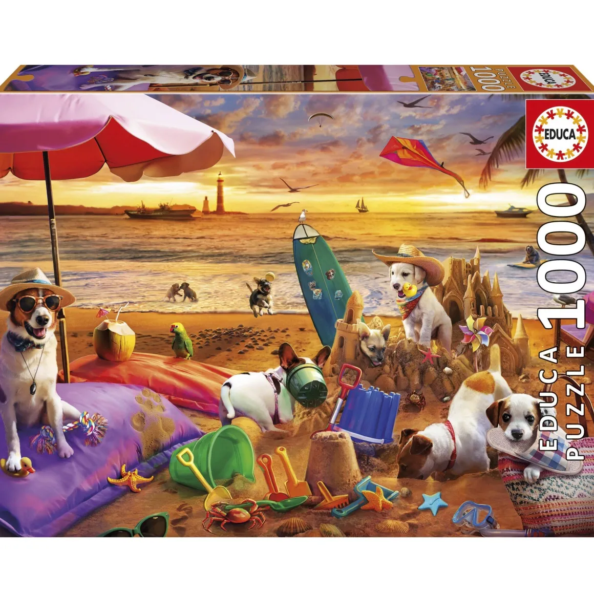 Educa Spelende honden op het strand - puzzel 1000 stukjes