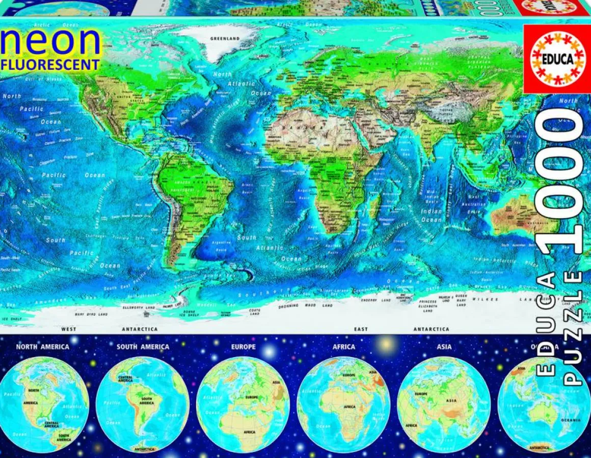 Educa Wereldkaart - Glow in the Dark - puzzel 1000 stukjes