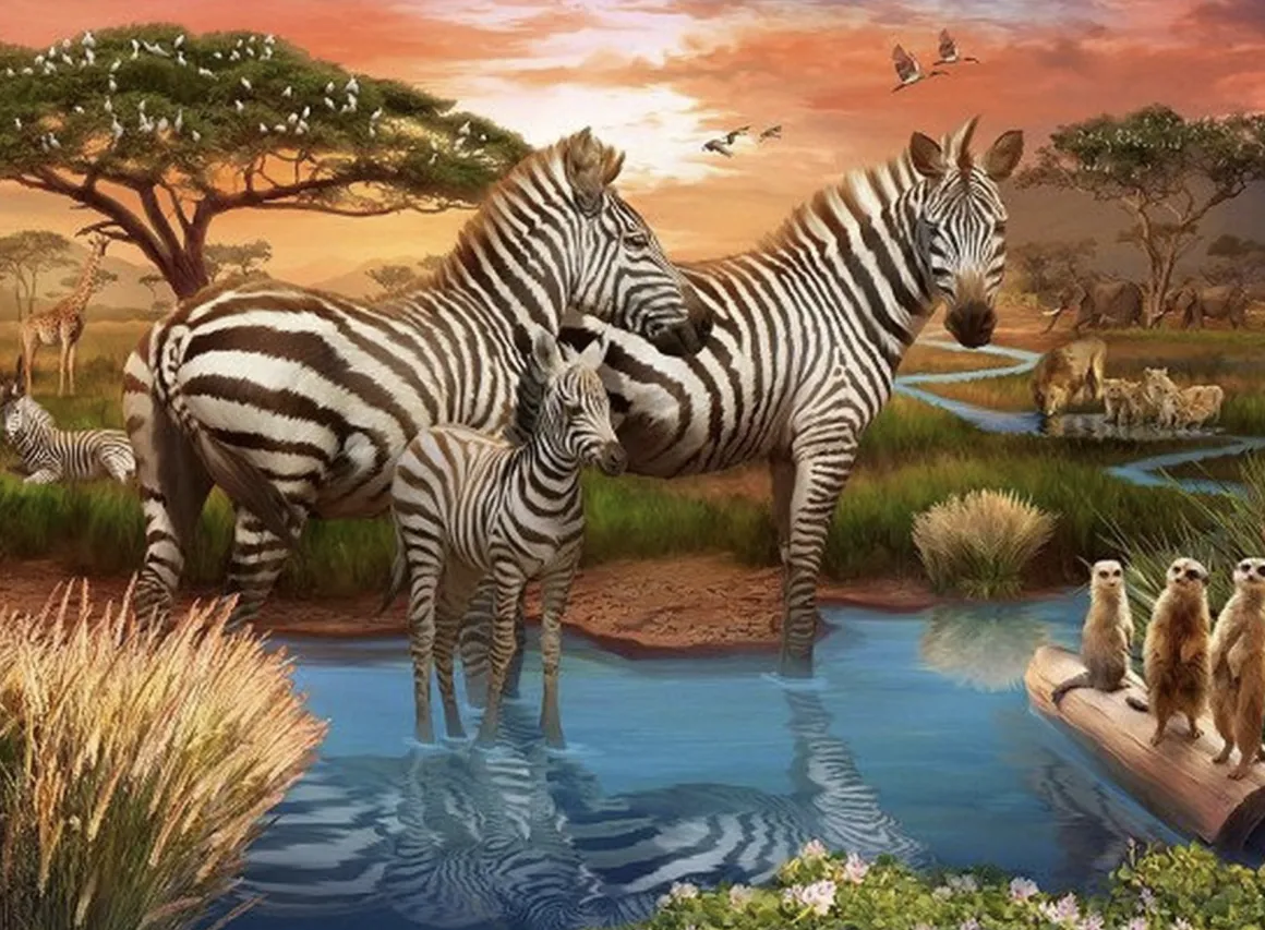 Ravensburger Zebra´s bij de drinkplaats - puzzel van 500 stukjes
